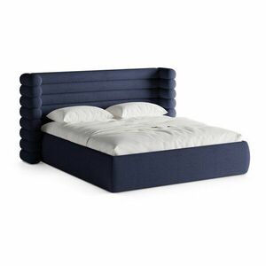 Niebieskie tapicerowane łóżko dwuosobowe ze schowkiem i stelażem 200x200 cm Mount – Micadoni obraz