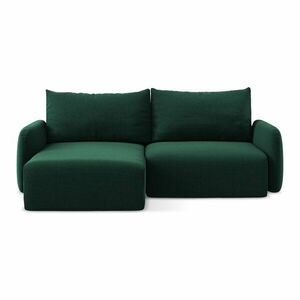 Ciemnozielony aksamitny rozkładany narożnik ze schowkiem (lewostronny/z szezlongiem) Kalena – Makamii obraz
