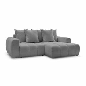 Szary rozkładany narożnik z materiału bouclé ze schowkiem (prawostronny/z szezlongiem) Roxelane – Bobochic Paris obraz