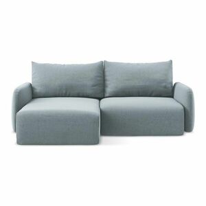 Niebieski aksamitny rozkładany narożnik ze schowkiem (lewostronny/z szezlongiem) Kalena – Makamii obraz