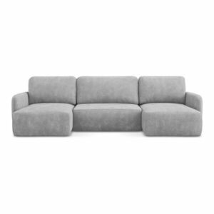 Jasnoszary narożnik rozkładany z tkaniny szenilowej ze schowkiem (w kształcie litery U) Lilo – Makamii obraz