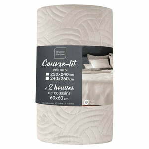 Kremowy aksamitny zestaw narzuty na łóżko i poszewki na poduszkę 240x260 cm Solange – douceur d'intérieur obraz