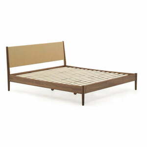 Ciemnobrązowe łóżko dwuosobowe z litego drewna orzechowego ze stelażem 180x200 cm Elan – Kave Home obraz