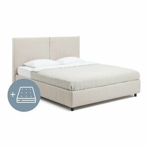 Beżowe tapicerowane łóżko dwuosobowe ze schowkiem z materacem i stelażem 160x200 cm Myra Bold – Bonami Selection obraz