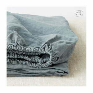Niebieskioszare lniane prześcieradło z gumką 160x200 cm Blue Fog – Linen Tales obraz