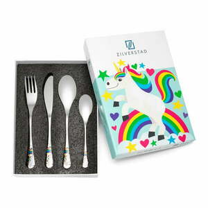 Sztućce dla dzieci ze stali nierdzewnej w kolorze srebra 4 szt. Unicorn – Zilverstad obraz