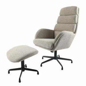 Jasnoszary fotel z podnóżkiem z materiału bouclé wypoczynkowy Sifton – Unique Furniture obraz