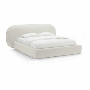 Kremowe tapicerowane łóżko dwuosobowe ze schowkiem i stelażem 180x200 cm Ovalo – Micadoni obraz