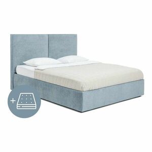 Niebieskie tapicerowane łóżko dwuosobowe ze schowkiem z materacem i stelażem 160x200 cm Thessa Bold – Bonami Selection obraz