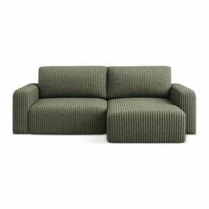 Zielony sztruksowy rozkładany narożnik ze schowkiem (prawostronny/z szezlongiem) Kona – Makamii obraz