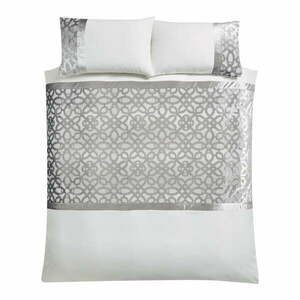 Kremowo-szarobeżowa aksamitna pościel dwuosobowa 230x220 cm Lattice Cut – Catherine Lansfield obraz