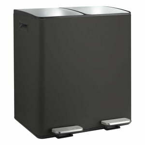Stalowy kosz na śmieci 2x20 l do segregacji odpadów/z pedałem w kolorze matowej czerni Aliya – Spirella obraz