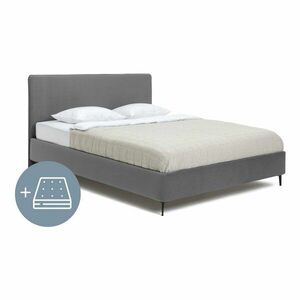 Szare tapicerowane łóżko dwuosobowe z materacem i stelażem 180x200 cm Noira Slim – Bonami Selection obraz