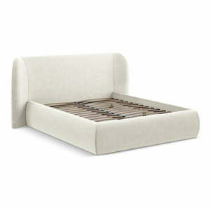 Kremowe tapicerowane łóżko dwuosobowe ze schowkiem i stelażem 180x200 cm Hauke – Makamii obraz