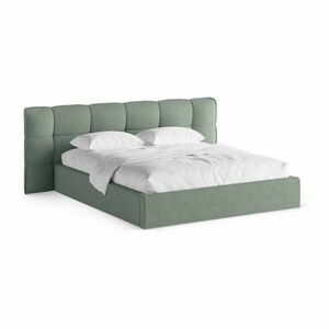 Miętowe tapicerowane łóżko dwuosobowe ze schowkiem i stelażem 180x200 cm Eric – Micadoni obraz