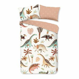 Brązowo-beżowa bawełniana pościel dziecięca do łóżeczka 100x135 cm Dino – Good Morning obraz