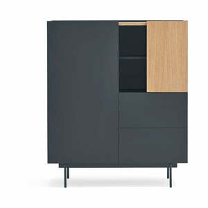 Antracytowo-naturalna wysoka komoda w dekorze dębu 100x120 cm Otto – Teulat obraz