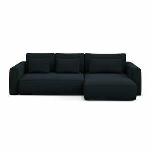 Ciemnoniebieski aksamitny rozkładany/ze schowkiem narożnik (prawostronny/z szezlongiem) Kapua – Makamii obraz