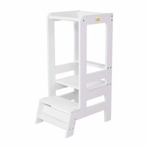 Biały pomocnik kuchenny dla dzieci z litego drewna sosnowego Montessori – Meowbaby obraz