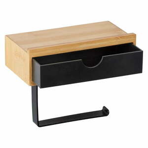 Czarny uchwyt na papier toaletowy z detalem bambusowym Wenko obraz