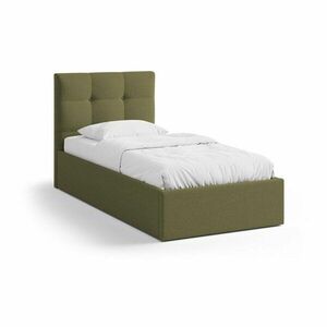 Zielone tapicerowane łóżko jednoosobowe ze schowkiem i stelażem 90x200 cm Phaedra – Micadoni obraz