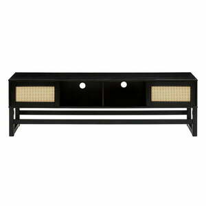 Czarny stolik pod TV z drewna sosnowego z rattanowymi drzwiczkami Støraa Jolene obraz