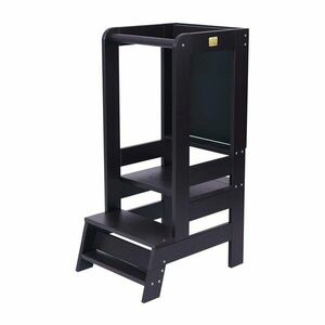 Czarny pomocnik kuchenny dla dzieci z litego drewna sosnowego Montessori – Meowbaby obraz