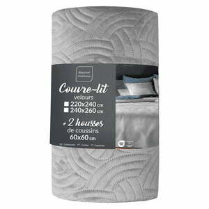 Szary aksamitny zestaw narzuty na łóżko i poszewki na poduszkę 240x260 cm Solange – douceur d'intérieur obraz