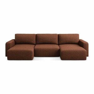 Sztruksowy rozkładany narożnik ze schowkiem (w kształcie litery U) w kolorze terakoty Kona – Makamii obraz