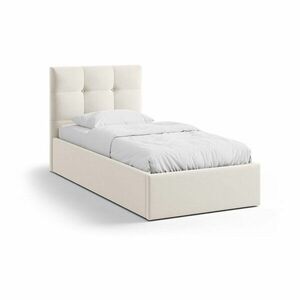Kremowe tapicerowane łóżko jednoosobowe ze schowkiem i stelażem 90x200 cm Phaedra – Micadoni obraz