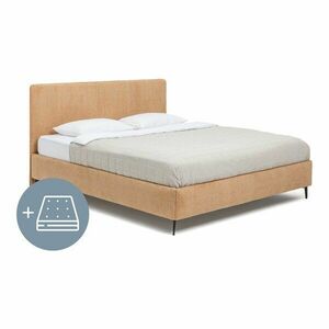Musztardowe tapicerowane łóżko dwuosobowe z materacem i stelażem 180x200 cm Noira Slim – Bonami Selection obraz