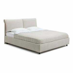 Beżowe tapicerowane łóżko dwuosobowe ze schowkiem i stelażem 180x200 cm Myra Pillow – Bonami Selection obraz