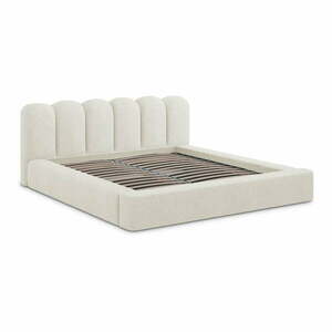 Kremowe tapicerowane łóżko dwuosobowe ze schowkiem i stelażem 140x200 cm Mano – Makamii obraz