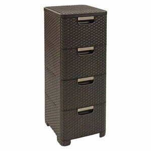 Ciemnobrązowa plastikowa wysoka szafka łazienkowa 33x79 cm Rattan – Curver obraz